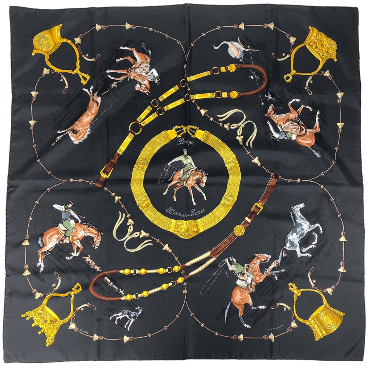 【本日SALE】HERMES PAMPA パンパ シルクスカーフ 90cm バイセル公式】エルメス カレ 90 PAMPA パンパ 馬 スカーフ