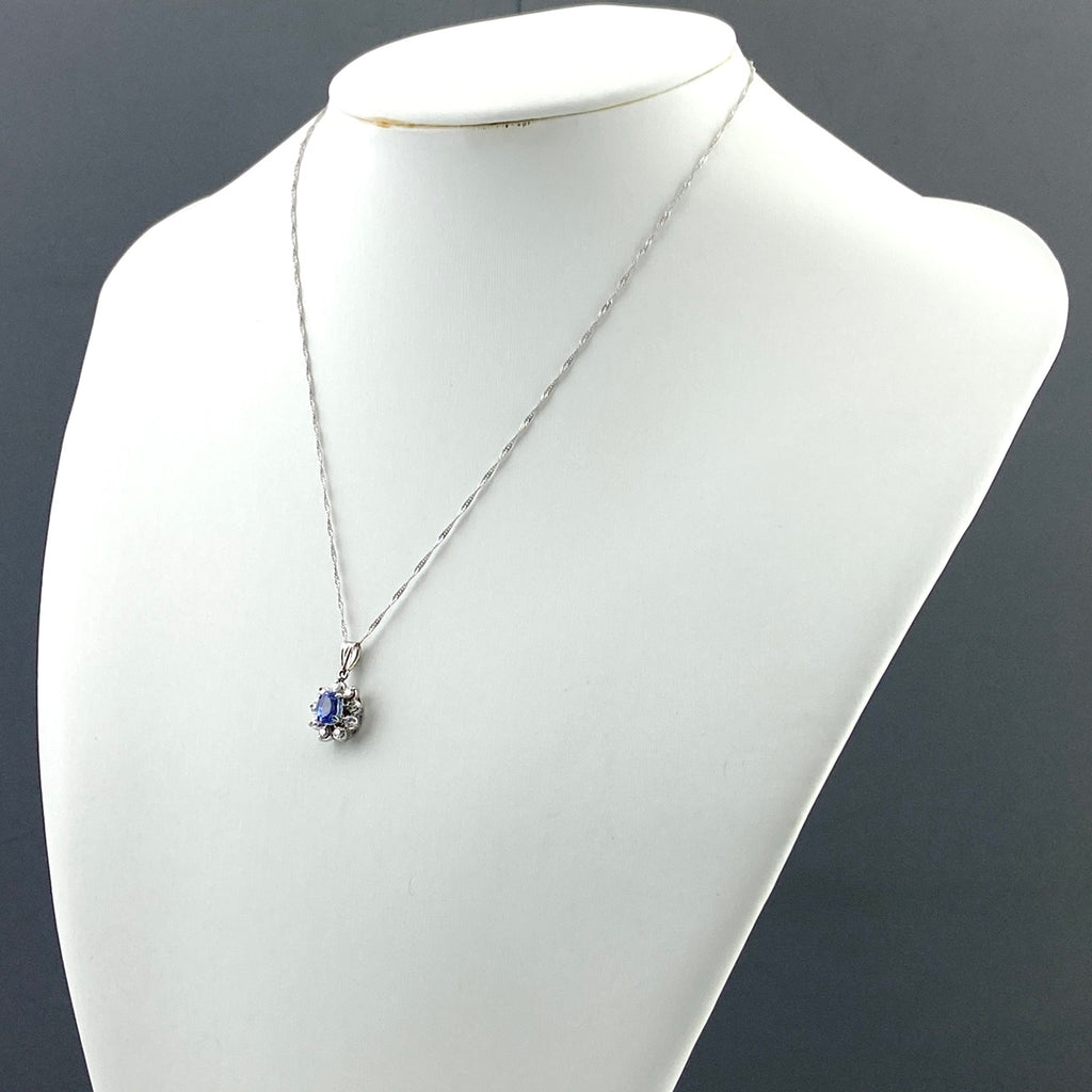 サファイア デザインネックレス プラチナ ペンダント メレダイヤ ダイヤモンド ネックレス Pt900 Pt850 サファイア レディース 【中古】nbjwl