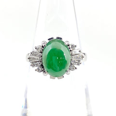 翡翠 デザインリング プラチナ 指輪 メレダイヤ リング 12.5号 Pt900 ヒスイ ダイヤモンド レディース 【中古】nbjwl