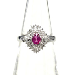 ルビー デザインリング プラチナ 指輪 メレダイヤ リング 13号 Pt900 ルビー ダイヤモンド レディース 【中古】nbjwl