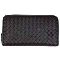 ボッテガヴェネタ イントレチャート ラウンドファスナー 長財布 ラウンドジップ ナッパ 編み込み 長財布 レザー ブラウン レディース 【中古】 brbag