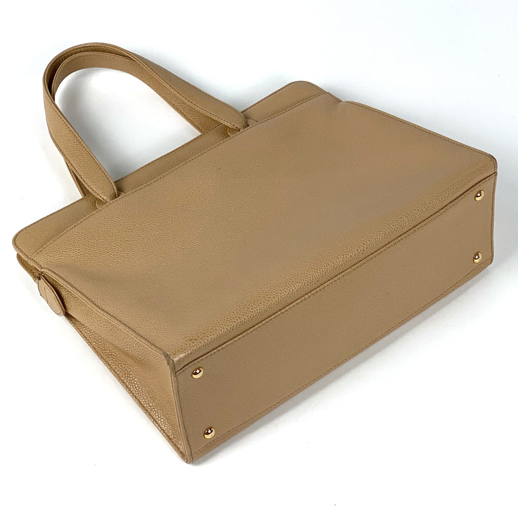 シャネル ロゴ ハンドバッグ 手提げ ハンドバッグ キャビアスキン ベージュ レディース 【中古】brbag