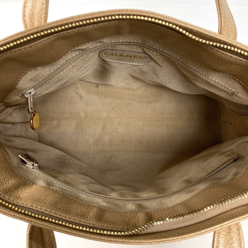 シャネル ロゴ ハンドバッグ 手提げ ハンドバッグ キャビアスキン ベージュ レディース 【中古】brbag