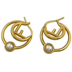 フェンディ エフイズ フェイクパール ピアス ロゴ ピアス GP フェイクパール ゴールド レディース 【中古】bracc