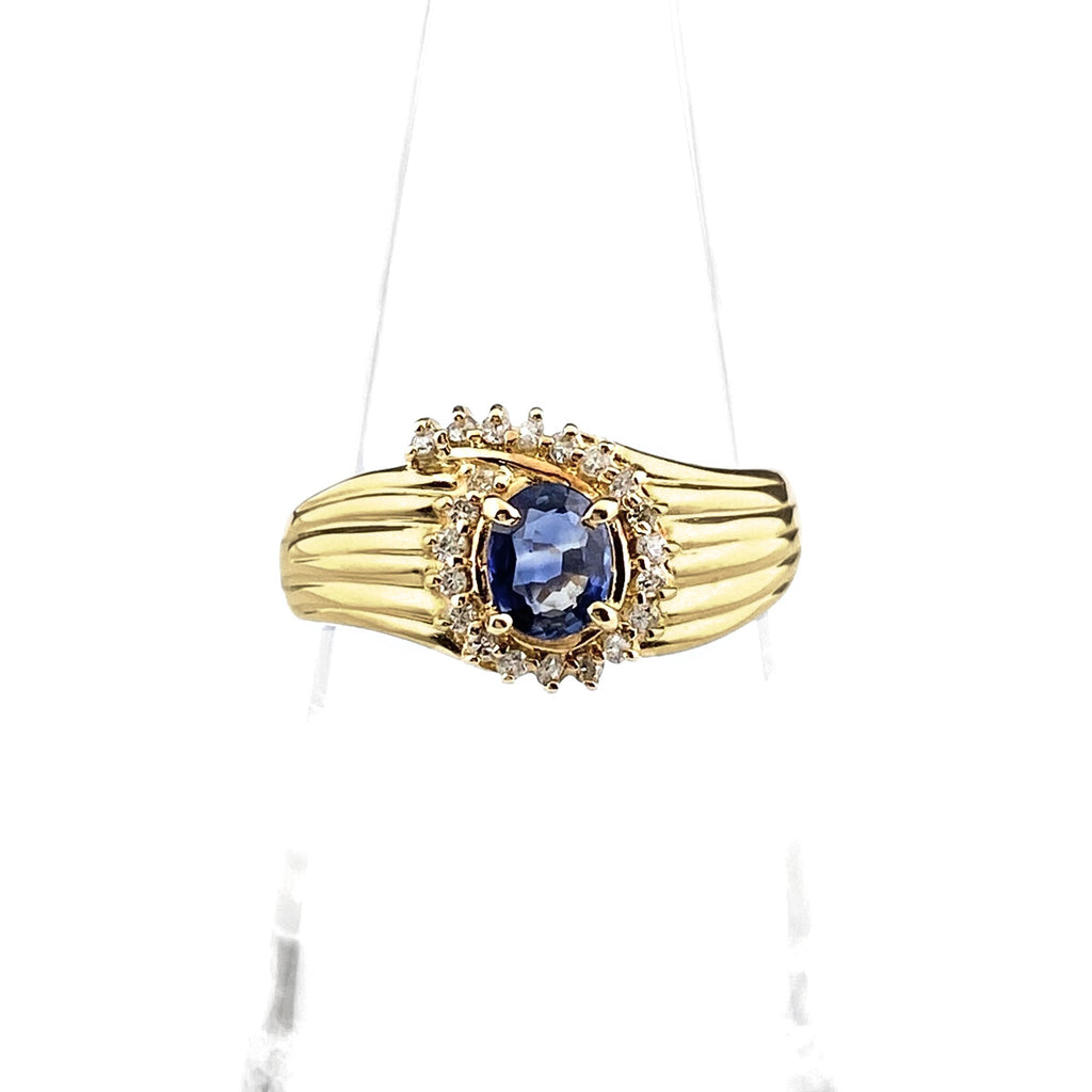 サファイア デザインリング YG イエローゴールド 指輪 リング 10号 K18 ダイヤモンド レディース 【中古】nbjwl