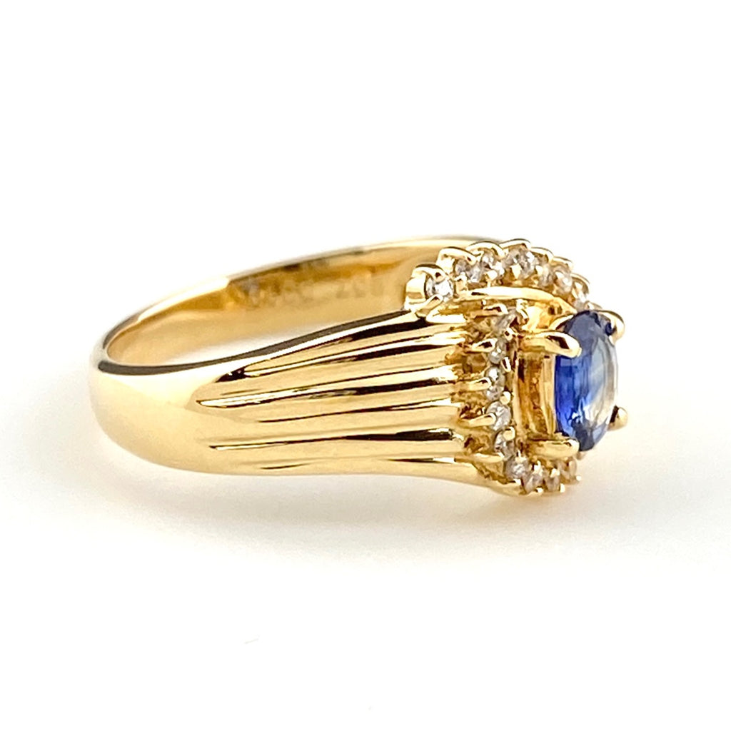 サファイア デザインリング YG イエローゴールド 指輪 リング 10号 K18 ダイヤモンド レディース 【中古】nbjwl