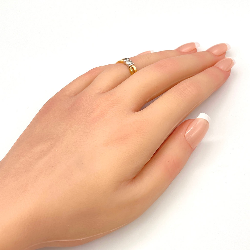 メレダイヤ デザインリング YG イエローゴールド プラチナ 指輪 リング 10.5号 K18 Pt900 ダイヤモンド レディース 【中古】nbjwl