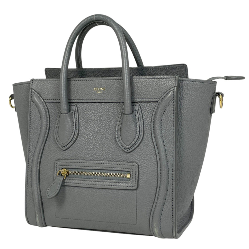 セリーヌ ラゲージ ナノショッパー 2WAY ショルダーバッグ ハンドバッグ レザー グレー レディース 【中古】brbag