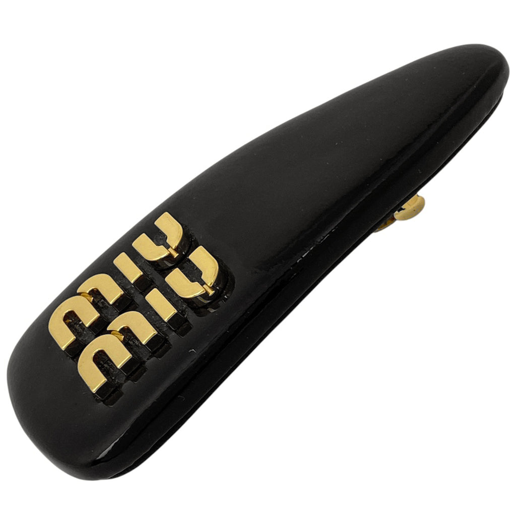 ミュウ ミュウ ロゴ バレッタ 髪留め 髪飾り ヘアクリップ バレッタ レザー ブラック レディース 【中古】brbag