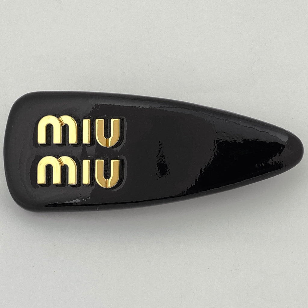 ミュウ ミュウ ロゴ バレッタ 髪留め 髪飾り ヘアクリップ バレッタ レザー ブラック レディース 【中古】brbag