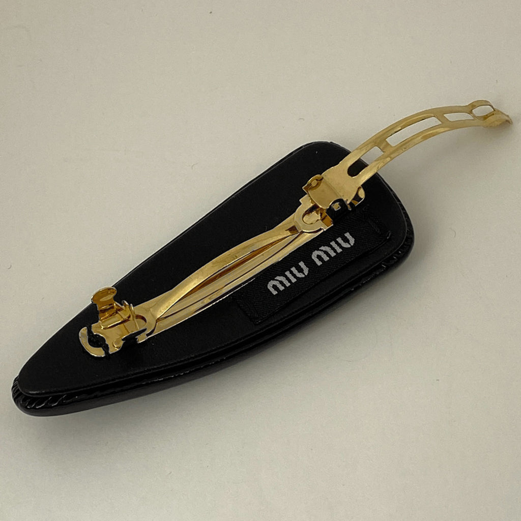 ミュウ ミュウ ロゴ バレッタ 髪留め 髪飾り ヘアクリップ バレッタ レザー ブラック レディース 【中古】brbag