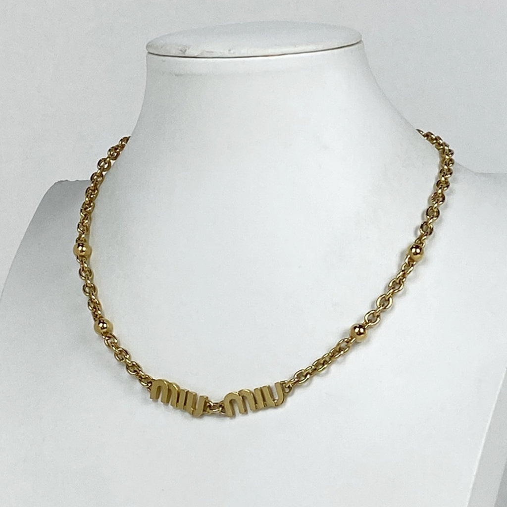 ミュウ ミュウ ロゴ ネックレス チョーカー ネックレス GP ゴールド レディース 【中古】bracc