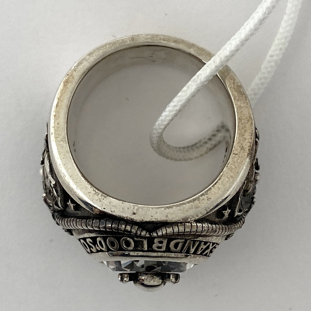 ジャスティンデイビス バフォメットモチーフ カレッジ リング  VAMPSコラボ 指輪 SEX BLOOD ROCK N' ROLL リング 14号 シルバー925 ラインストーン シルバー レディース 【中古】bracc