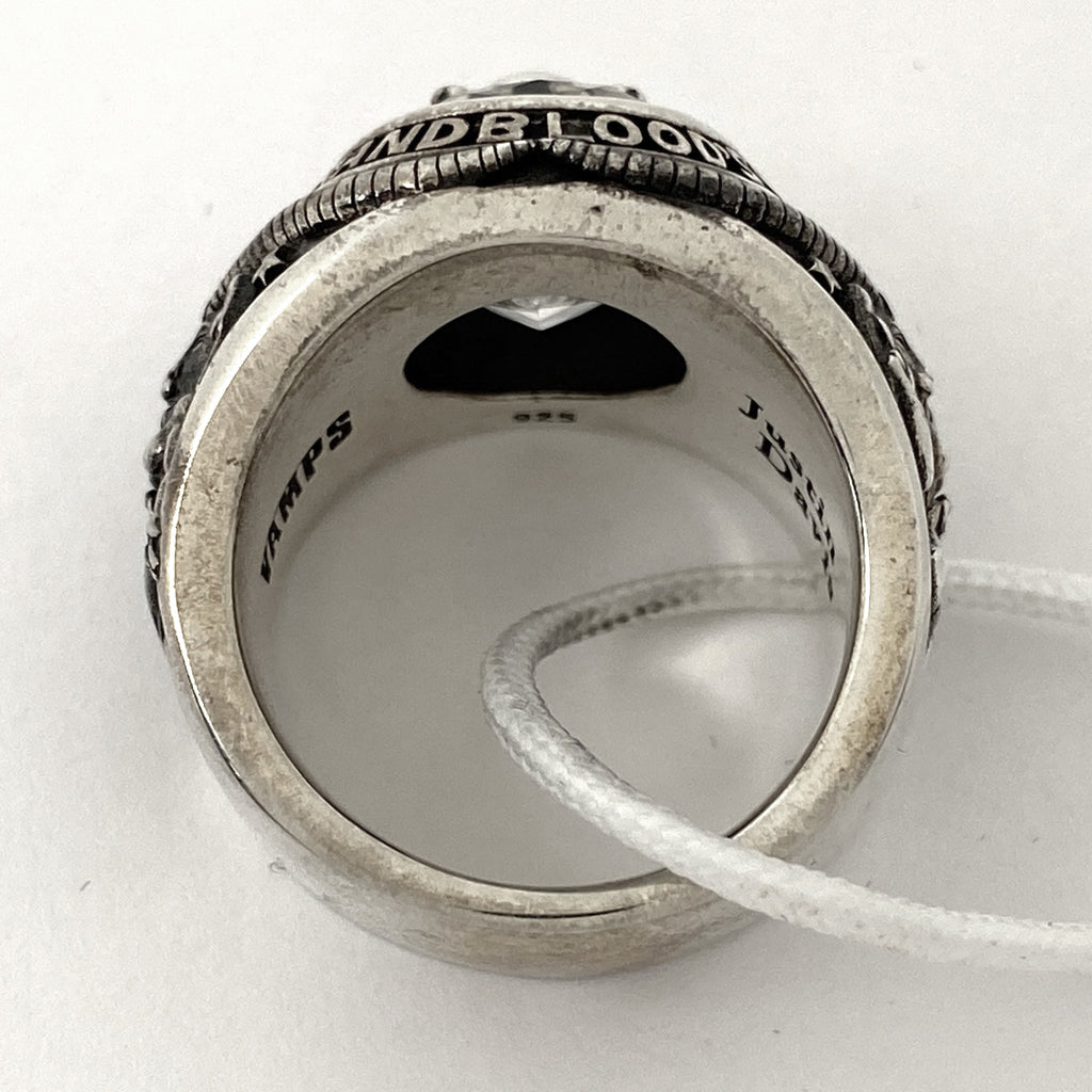ジャスティンデイビス バフォメットモチーフ カレッジ リング  VAMPSコラボ 指輪 SEX BLOOD ROCK N' ROLL リング 14号 シルバー925 ラインストーン シルバー レディース 【中古】bracc