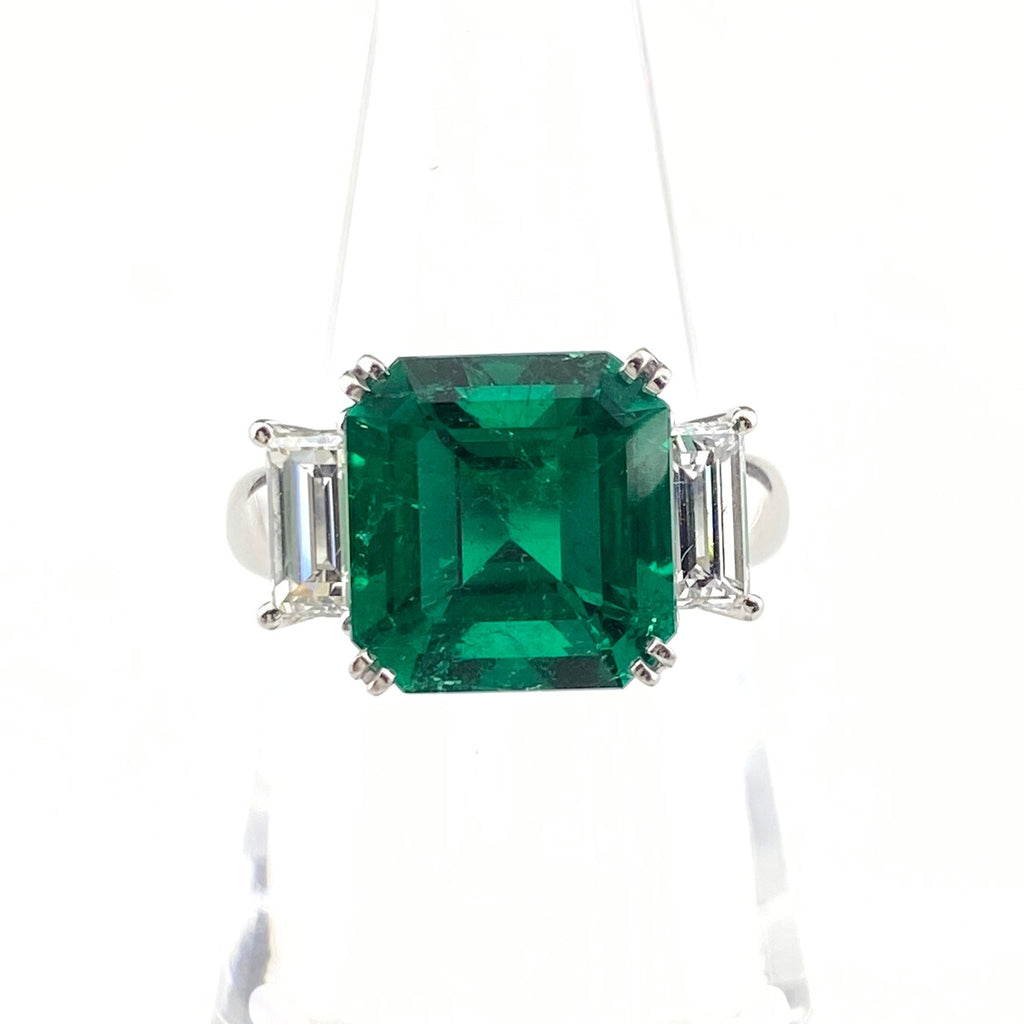 エメラルド デザインリング プラチナ 指輪 メレダイヤ リング 12号 Pt900 エメラルド ダイヤモンド レディース 【中古】nbjwl