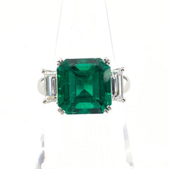 エメラルド デザインリング プラチナ 指輪 メレダイヤ リング 12号 Pt900 エメラルド ダイヤモンド レディース 【中古】nbjwl