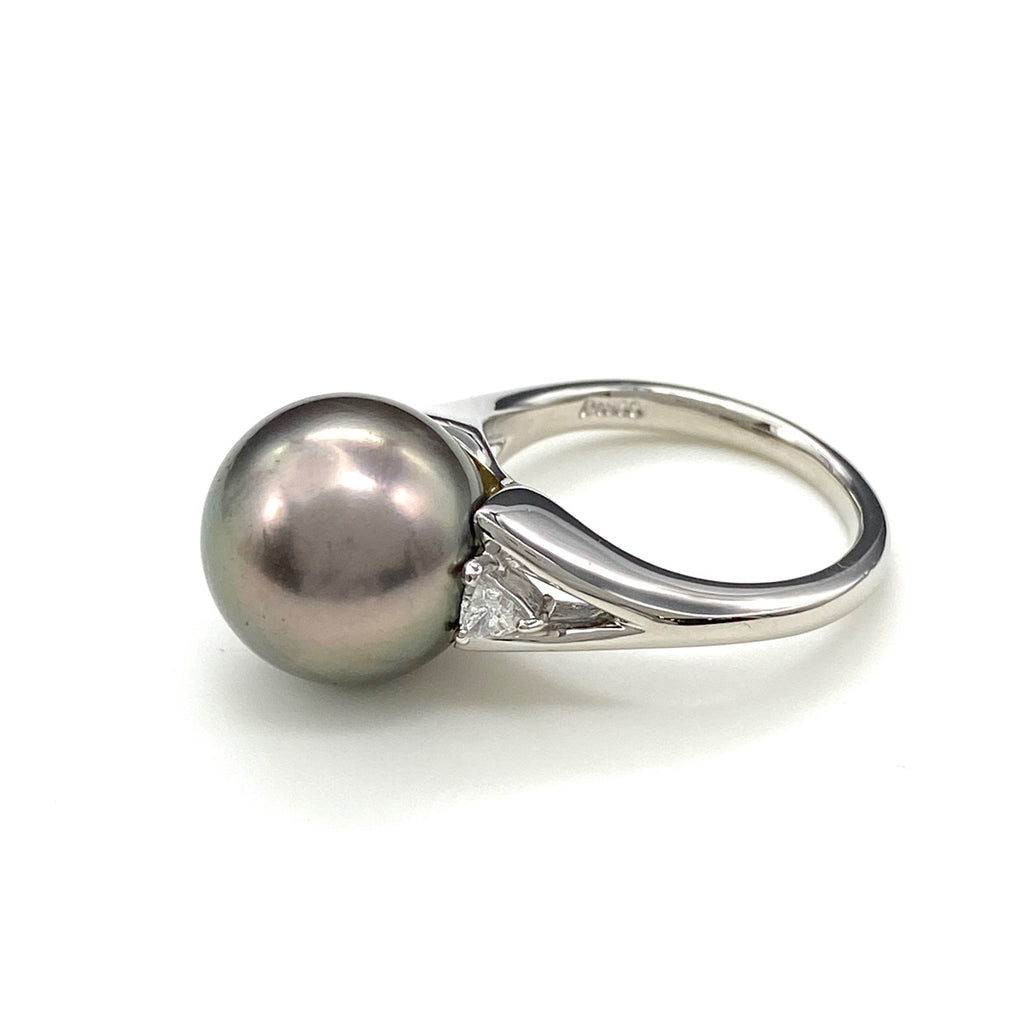 パール デザインリング プラチナ 指輪 メレダイヤ 真珠 リング 12号 Pt900 パール ダイヤモンド レディース 【中古】nbjwl