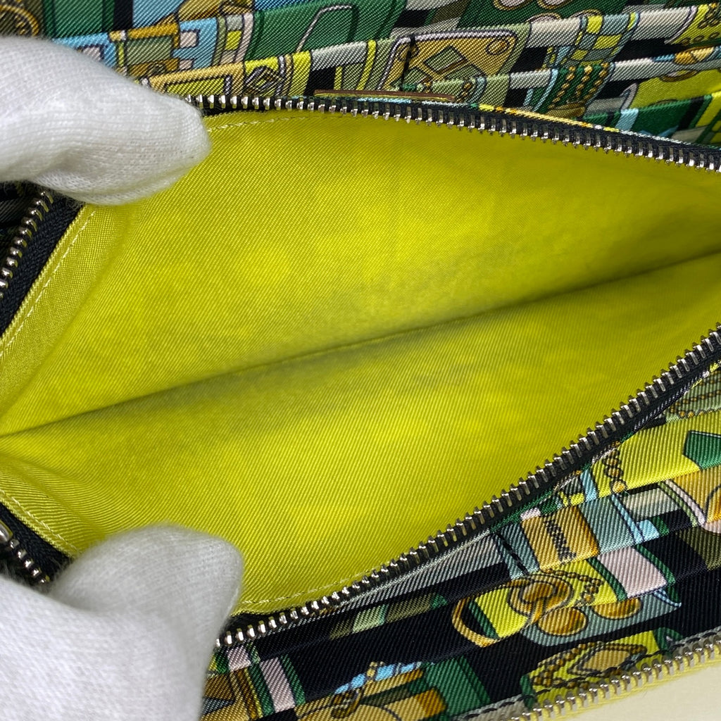 エルメス アザップ ロング シルクイン ラウンドファスナー スカーフ 長財布 ヴォーエプソン ライム A レディース 【中古】brbag
