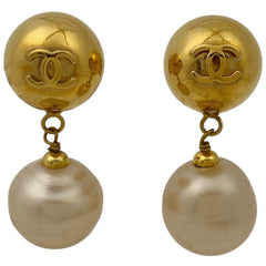 シャネル ココマーク フェイクパール イヤリング CCマーク スイング イヤリング GP ゴールド ホワイト レディース 【中古】bracc