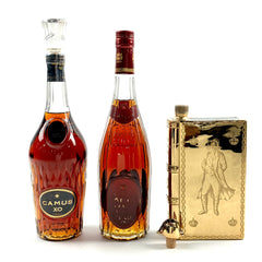 3本 カミュ CAMUS XO ロングネック  グランド VSOP クリアボトル  ナポレオン ゴールド ブック 700ml ブランデー セット 【古酒】
