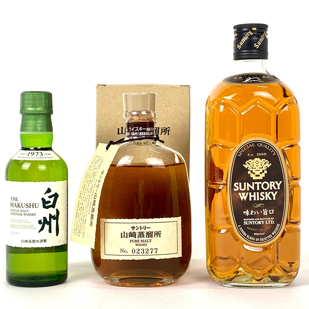 【東京都内限定お届け】 3本 サントリー SUNTORY 白州 シングルモルト ジャパニーズ 山崎蒸留所 ピュアモルト 角瓶 味わい旨口 180ml ウイスキー セット 【古酒】liqbb