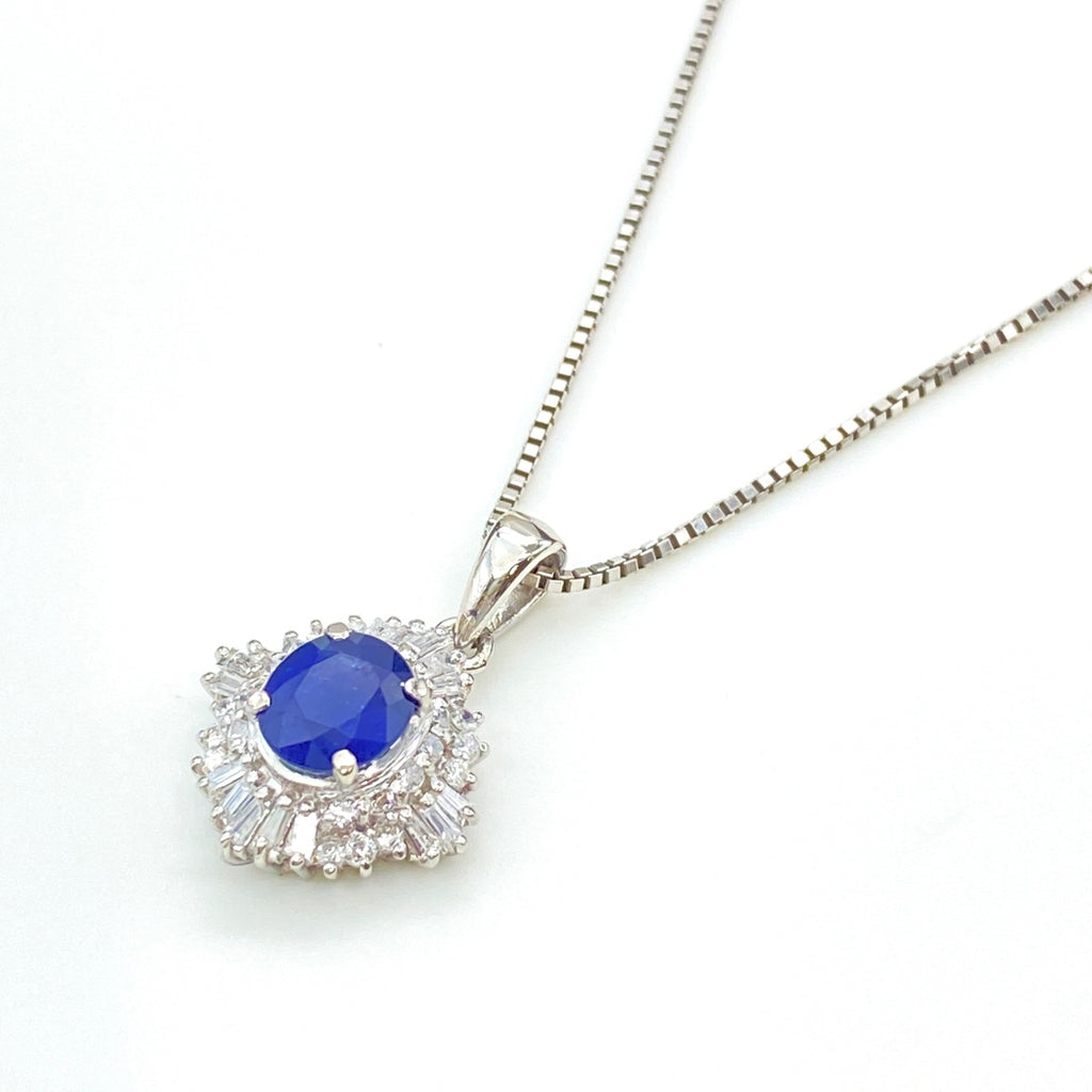サファイア デザインネックレス プラチナ ペンダント メレダイヤ ネックレス Pt900 Pt850 サファイア レディース 【中古】 
 ラッピング可