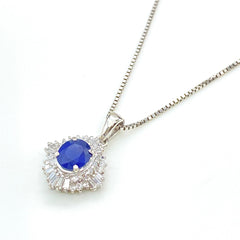 サファイア デザインネックレス プラチナ ペンダント メレダイヤ ネックレス Pt900 Pt850 サファイア レディース 【中古】 
 ラッピング可