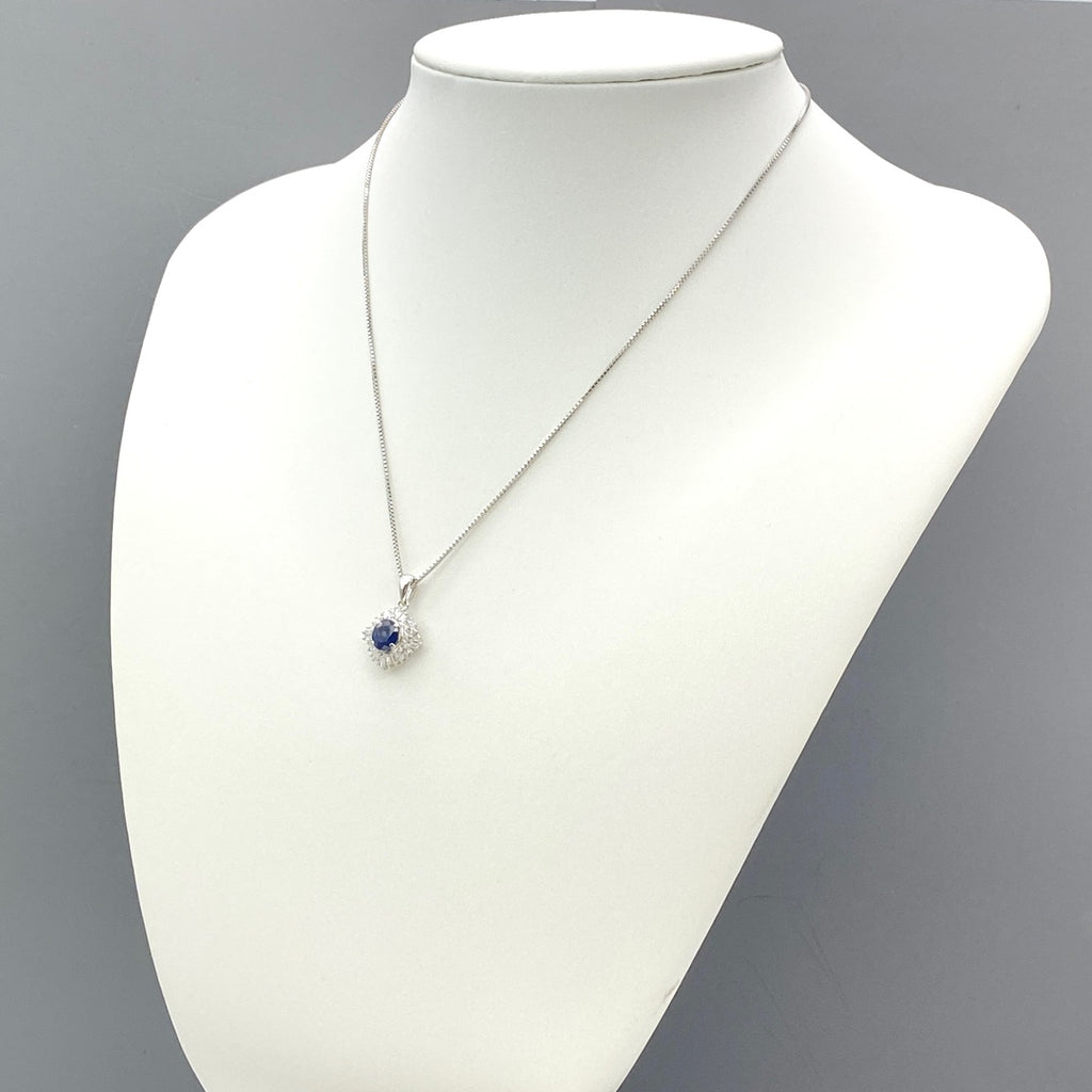 サファイア デザインネックレス プラチナ ペンダント メレダイヤ ネックレス Pt900 Pt850 サファイア レディース 【中古】 
 ラッピング可