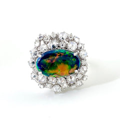 タサキ ブラックオパール デザインリング プラチナ 指輪 メレダイヤ リング 13.5号 Pt900 ブラックオパール ダイヤモンド レディース 【中古】brjwl