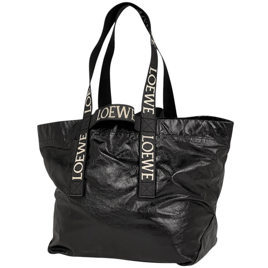 ロエベ フォールドショッパー ショルダーバッグ ペーパーカーフ トートバッグ レザー ブラック レディース 【中古】brbag