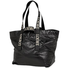ロエベ フォールドショッパー ショルダーバッグ ペーパーカーフ トートバッグ レザー ブラック レディース 【中古】brbag
