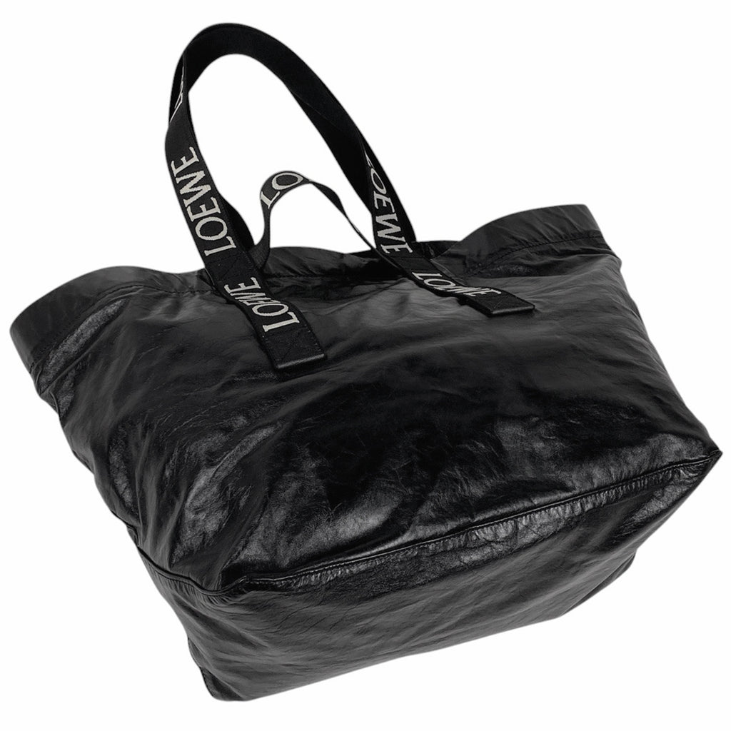 ロエベ フォールドショッパー ショルダーバッグ ペーパーカーフ トートバッグ レザー ブラック レディース 【中古】brbag