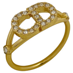 クリスチャンディオール ロゴ ラインストーン リング CD 指輪 リング 9号 GP ゴールド レディース 【中古】bracc