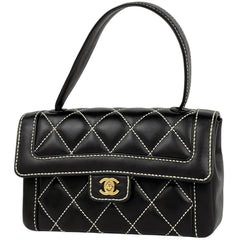 シャネル ワイルドステッチ ハンドバッグ ココマーク マトラッセ ハンドバッグ レザー ブラック レディース 【中古】brbag