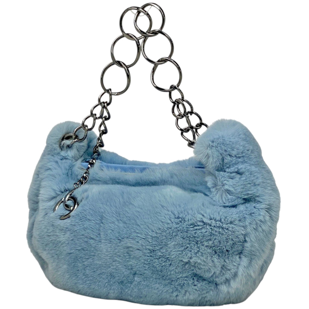 シャネル ココマーク チェーン ハンドバッグ ハンドバッグ ラビットファー ライトブルー レディース 【中古】brbag