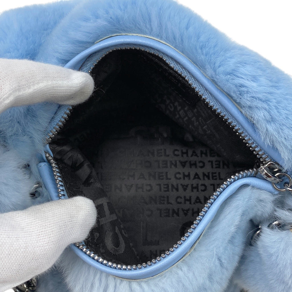 シャネル ココマーク チェーン ハンドバッグ ハンドバッグ ラビットファー ライトブルー レディース 【中古】brbag