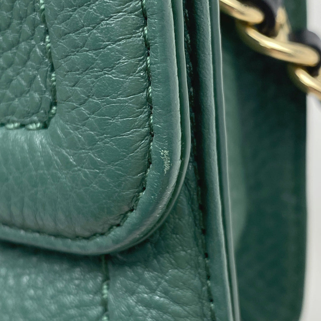 マークジェイコブス ザ ミニ クッションバッグ ロゴ チェーン ショルダーバッグ レザー グリーン レディース 【中古】brbag