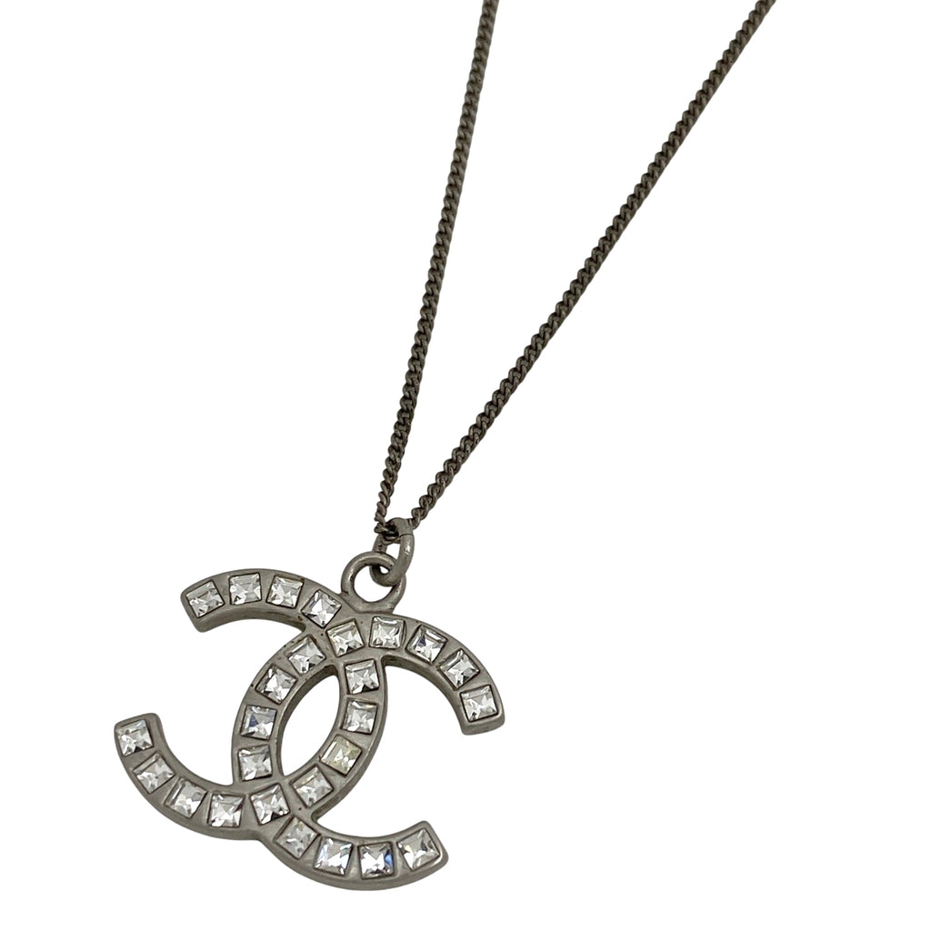 シャネル ココマーク ラインストーン ネックレス CC ネックレス シルバーメッキ ラインストーン シルバー レディース 【中古】bracc