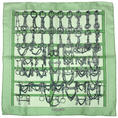 エルメス カレ 45 Mors Et Gourmettes 馬銜と鎖 スカーフ シルク ライトグリーン レディース 【中古】brbag