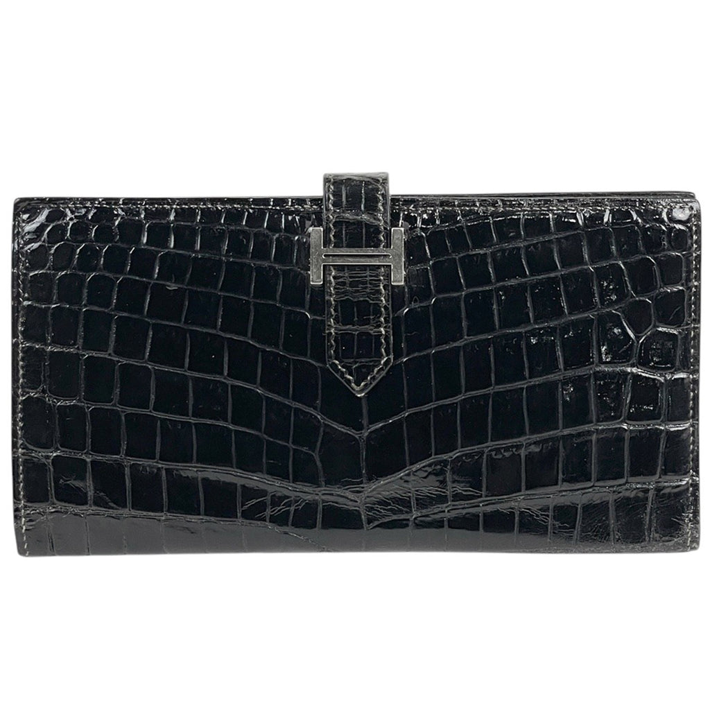 エルメス ベアン クラシック Hロゴ 二つ折り 長財布 ニロティカス ブラック □I レディース 【中古】brbag