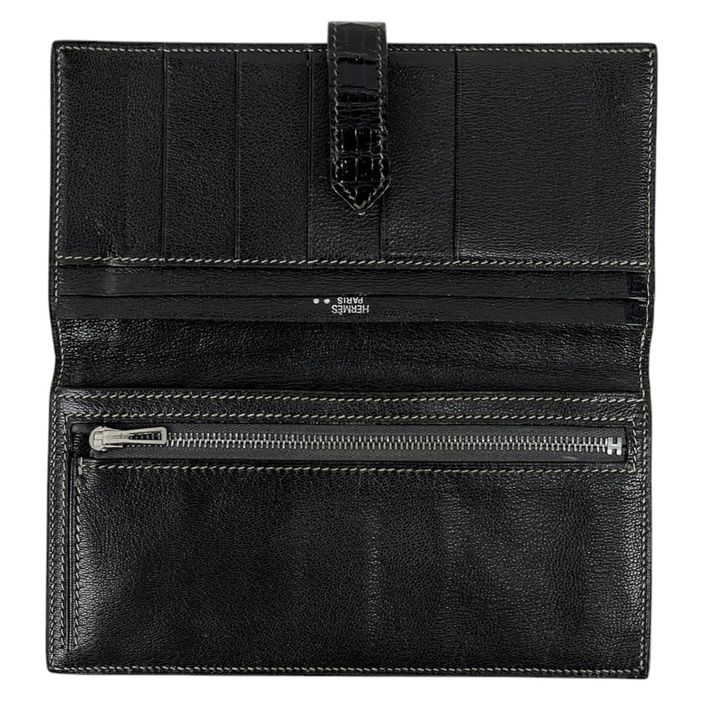 エルメス ベアン クラシック Hロゴ 二つ折り 長財布 ニロティカス ブラック □I レディース 【中古】brbag