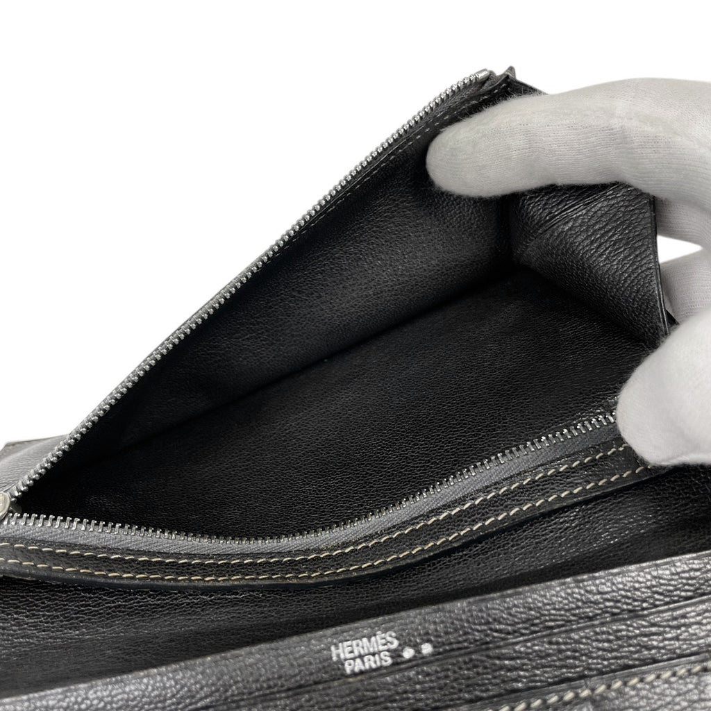 エルメス ベアン クラシック Hロゴ 二つ折り 長財布 ニロティカス ブラック □I レディース 【中古】brbag