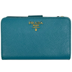 プラダ ロゴ 二つ折り財布 L字ファスナー 二つ折り財布 レザー ブルー レディース 【中古】brbag