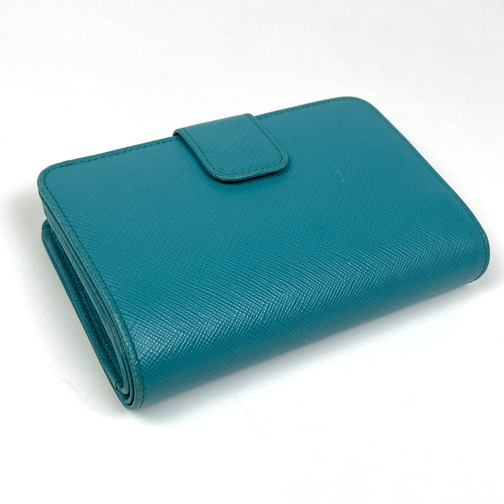 プラダ ロゴ 二つ折り財布 L字ファスナー 二つ折り財布 レザー ブルー レディース 【中古】brbag