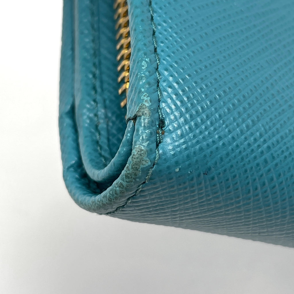 プラダ ロゴ 二つ折り財布 L字ファスナー 二つ折り財布 レザー ブルー レディース 【中古】brbag