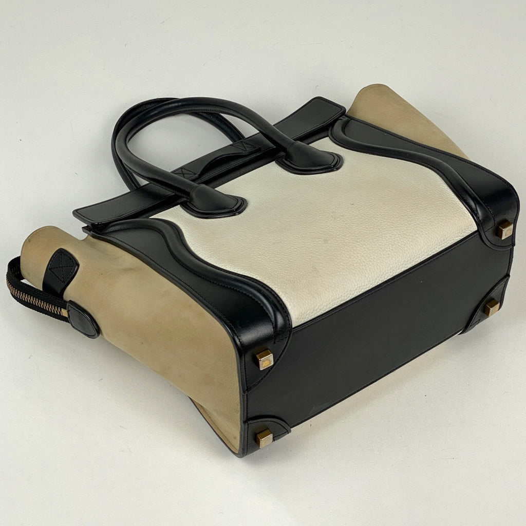 セリーヌ ラゲージ マイクロショッパー トートバッグ ハンドバッグ レザー ブラック ホワイト ベージュ レディース 【中古】brbag