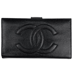 シャネル ココマーク 二つ折り長財布 がま口 長財布 キャビアスキン ブラック レディース 【中古】brbag