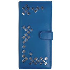 ボッテガヴェネタ イントレチャート 二つ折り長財布 ナッパ 札入れ カード入れ 長財布 レザー ブルー レディース 【中古】brbag