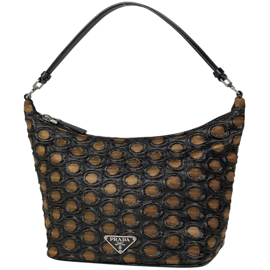 プラダ ロゴプレート ハンドバッグ ポーチ ハンドバッグ ファブリック ブラック ブラウン レディース 【中古】brbag