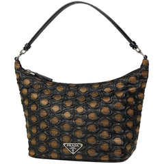 プラダ ロゴプレート ハンドバッグ ポーチ ハンドバッグ ファブリック ブラック ブラウン レディース 【中古】brbag